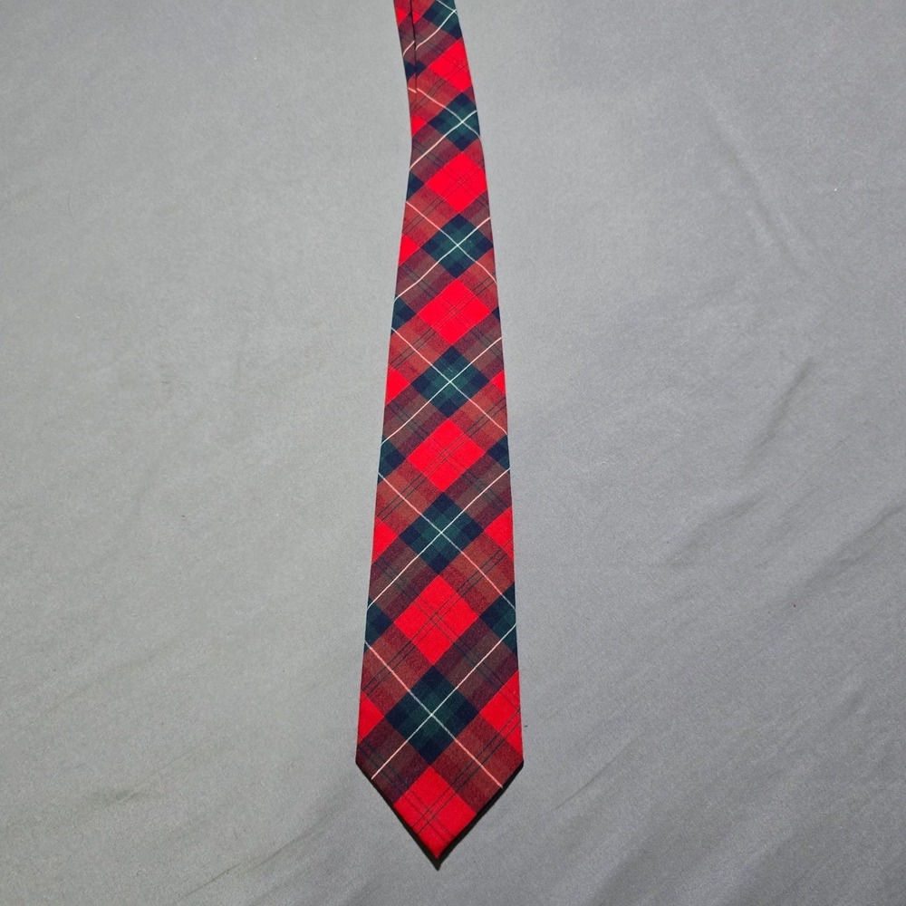 Pendleton Necktie Mens Red Tartan Plaid  Wool Made in USA vintage